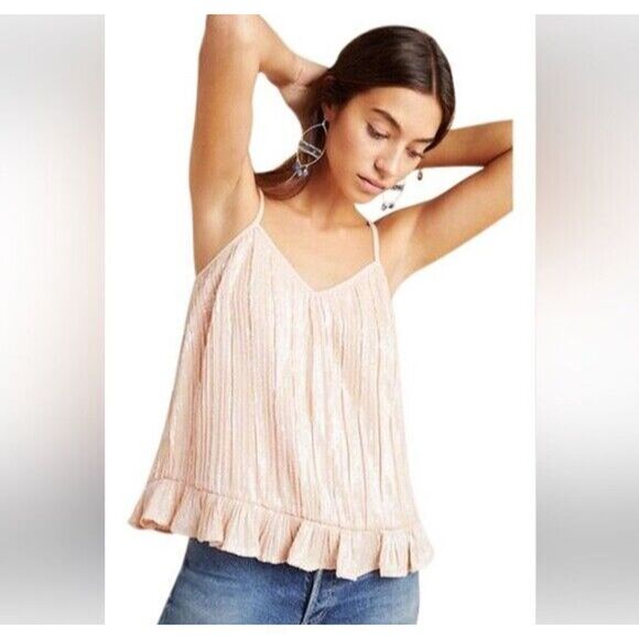 Anthropologie Pink sequin ruffle hem tank top size US 6 - Picture 1 of 6